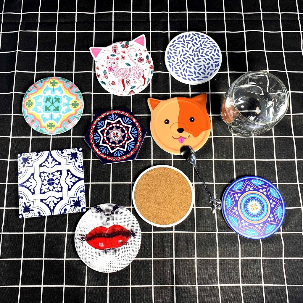 【sixteen department store】✐△ 4Pcs Round Ceramics Cup Mat Coaster Christmas Presents birthday present wedding gift