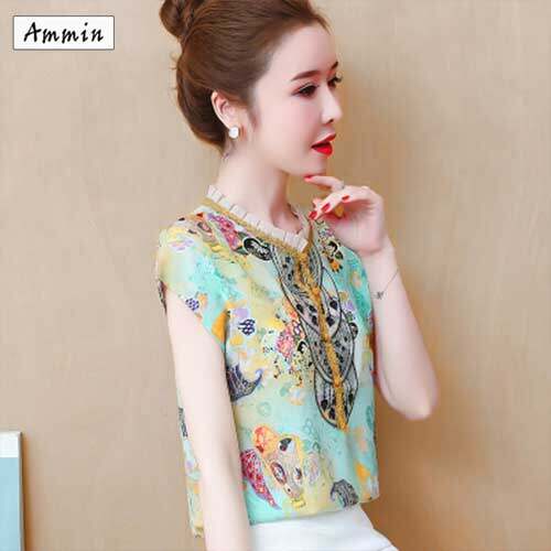 Áo Nữ AMMIN Màu Mới, Áo Voan Ngắn Tay Cổ Đứng Thời Trang Áo Ren Hoa Đẹp