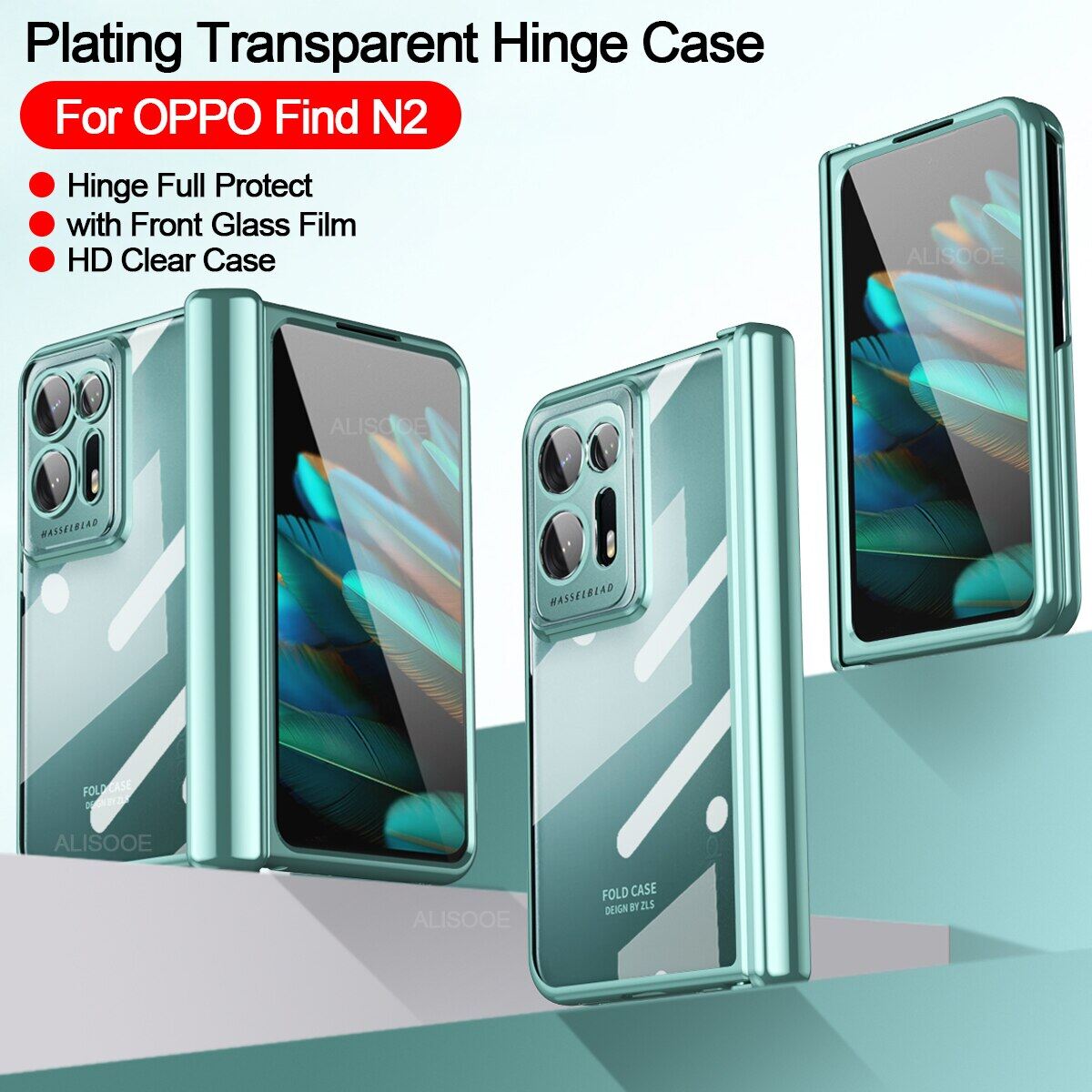 Kisscase ốp trong suốt mạ cho oppo find n2 ốp bản lề bảo vệ toàn diện với màn hình trước kính hd trong suốt ốp cho oppo find n2 5g ốp chống cháy nổ