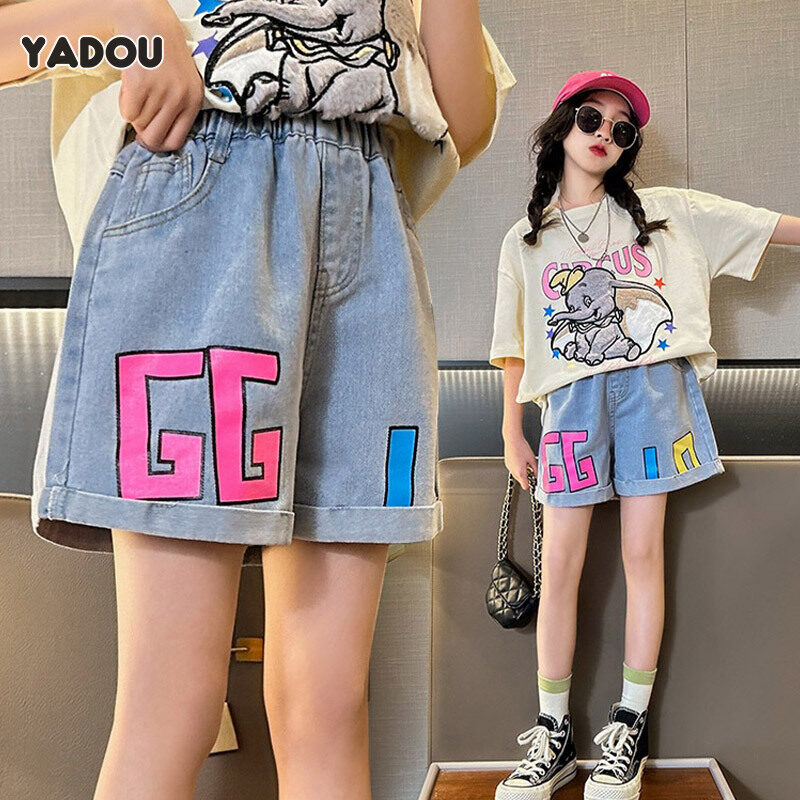 YADOU Girls' denim shorts summer casual loose older children's summer outer thin section of a hundred and one temperament girl children's pants ราคา 152 บาท*ส่งฟรี