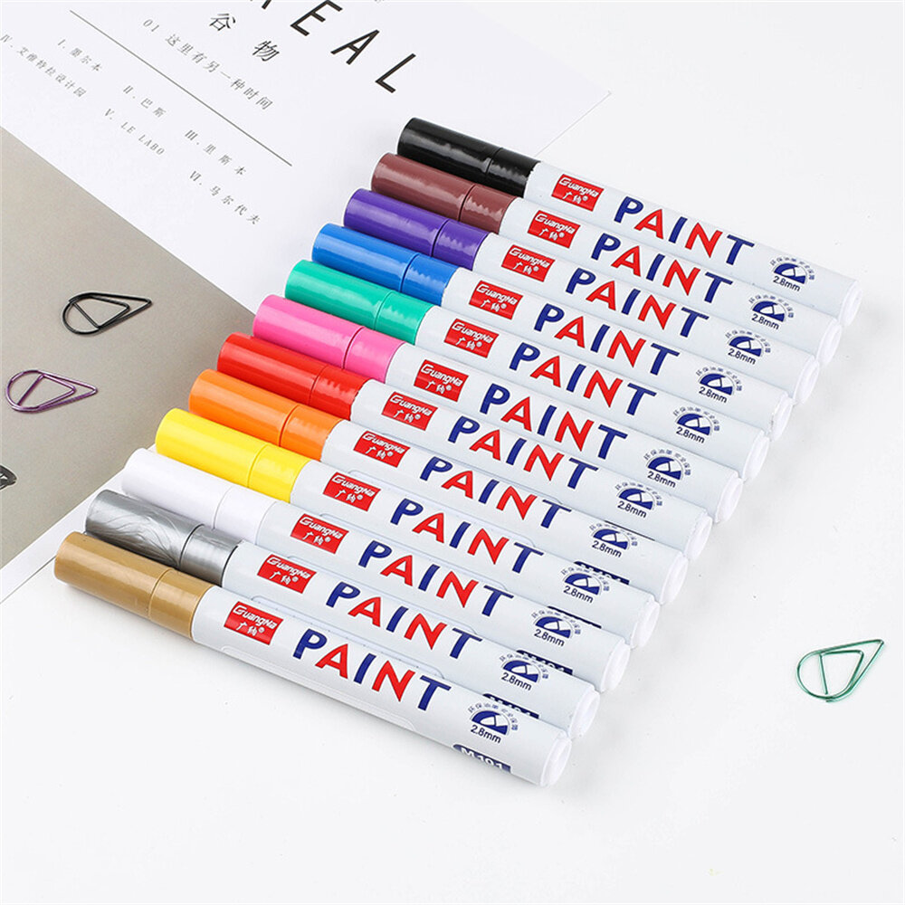 12 màu sắc xe bút sơn không thấm nước bút đánh dấu mực vĩnh viễn cao su