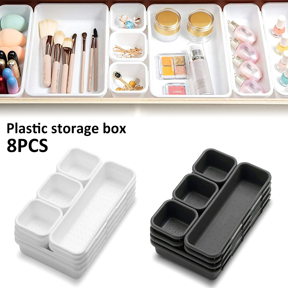Khay sắp xếp ngăn cách khay sắp xếp ngăn kéo bàn lồng vào nhau khay chia 8 chiếc ngăn kéo hẹp bằng nhựa ngăn cách ngăn cách thùng đựng cho nhà bếp phòng tắm văn phòng trang điểm phòng ngủ tủ quần áo hộp đựng tối màu