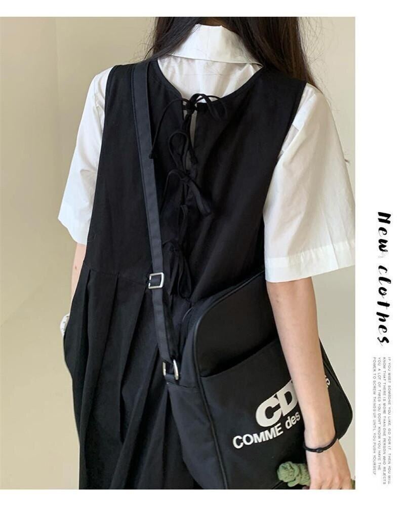 [Two sides can be worn] Korean style Japanese style mid-length suspender dress female student suspender dress summer one-piece suit