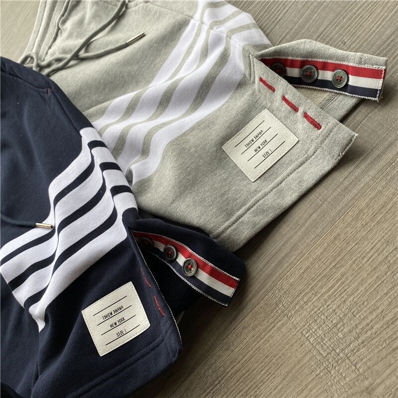 NEW original Thom Browne Cabinet level quality! Button slit design with four bars for couples men's summer cotton casual shorts cropped pants American style