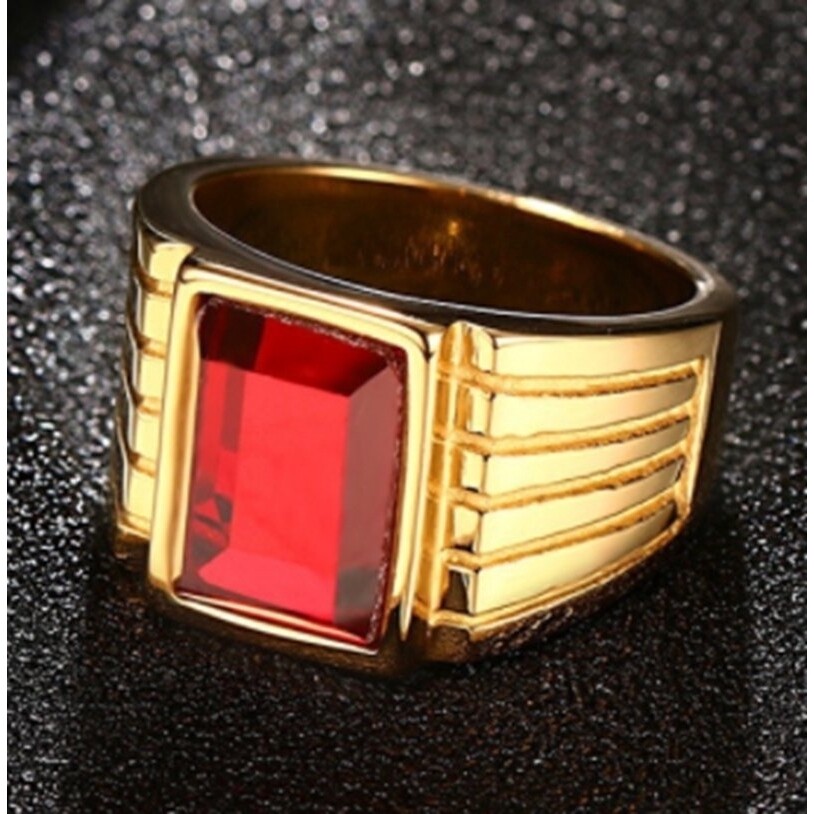 Nhẫn Gắn Đá Zircon Vuông Lớn Màu Đỏ Cho Nam Trang Sức Hip-Hop Phong Cách Punk Cá Tính Thời Thượng