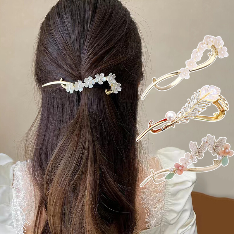 Kẹp xoắn hoa ngọc trai thời trang cho nữ kẹp tóc lông bướm dễ thương kẹp tóc kim loại vàng lớn phụ kiện kẹp xoắn