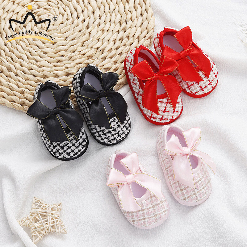 Elegant Big Bow Baby Shoes Fashion Plaid Baby Flat Shoes Girls Princess