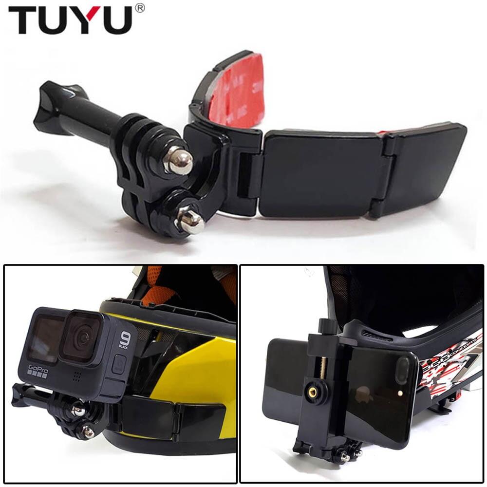 Tuyu Mũ bảo hiểm che mặt cằm núi giá đỡ cho Gopro anh hùng 9 8 7 5yi 4k insta360 Dây đeo máy ảnh flodable phía trước cằm núi essories