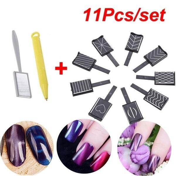 【Phụ kiện sơn móng tay】 Dụng cụ nghệ thuật Làm móng gel uv thanh nam châm từ tính dạng mắt mèo 3D 11 cái/bộ