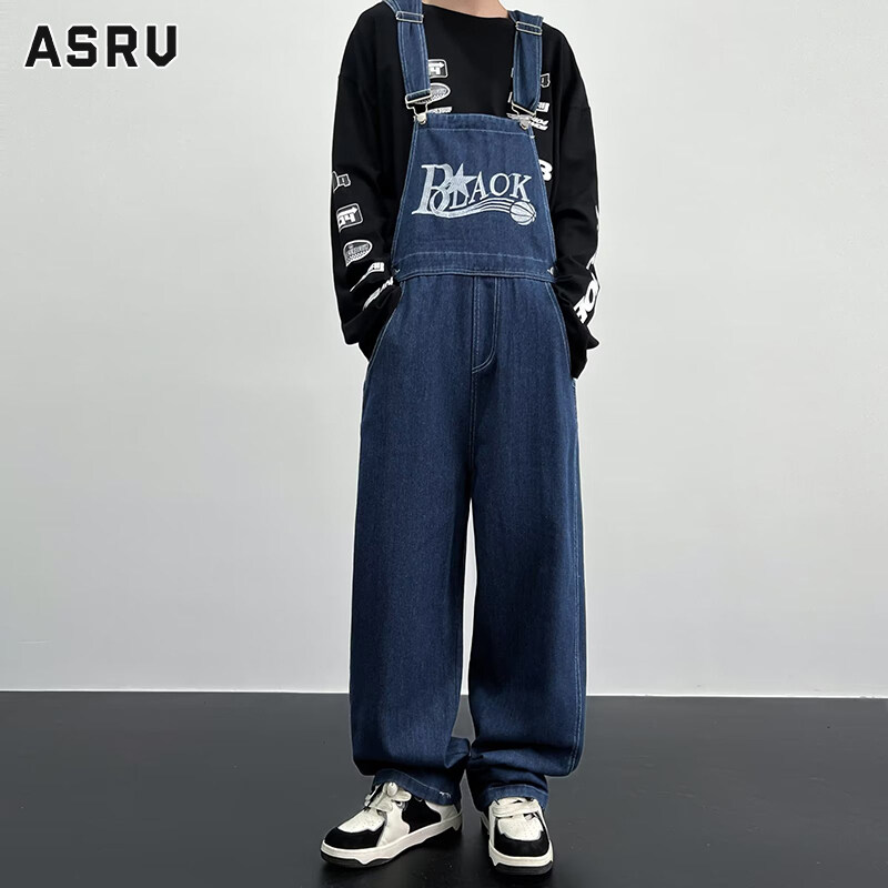 ASRV Quần yếm denim dụng cụ thêu phong cách hoài cổ cho nam và nữ dây đeo cặp đôi hiphop dáng rộng thương hiệu hợp thời trang phong cách Ins