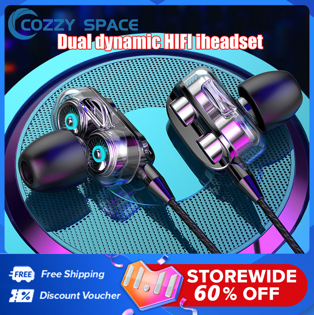 【Cozyy Space】tai nghe có dây tai nghe chơi game thể thao HiFi Âm Trầm Đầy Đủ 4 Đơn Vị Trình Điều Khiển Kép Nặng kèm Micro