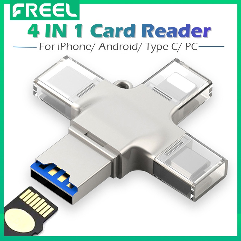 Freel 4 trong 1 usb 3.0/loại c micro sd đầu đọc thẻ tf bộ chuyển đổi thẻ tf otg cho iphone 14 13 12 11 pro max samsung s22 huawei