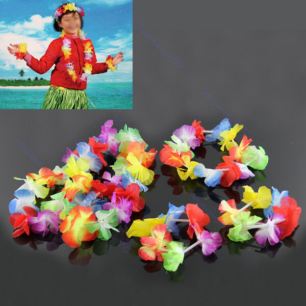 4 chiếc vòng cổ hoa hawaii vòng đeo đầu lei vòng chân trang phục lạ mắt vòng hoa đi biển hula