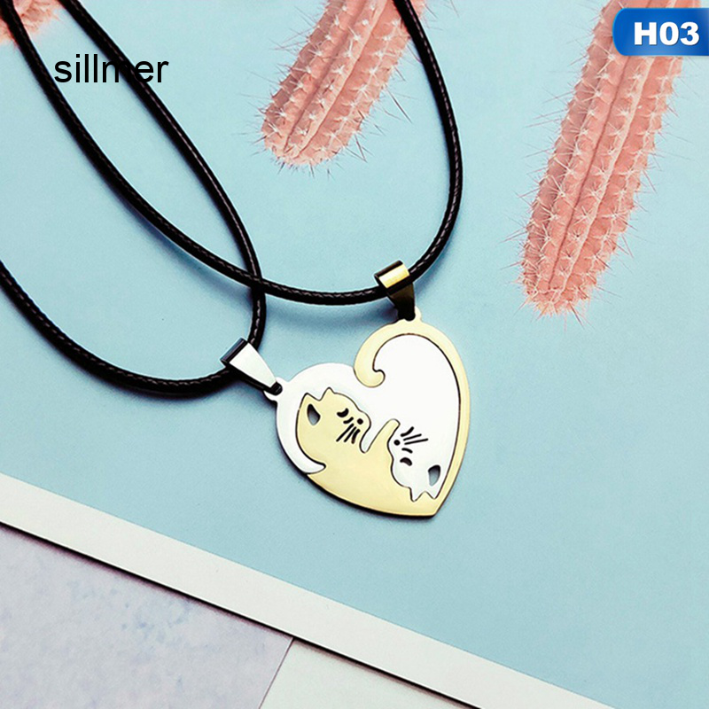 Sillmer 1 Cặp Mèo âm dương Vòng cổ mèo BFF Vòng cổ mèo câu đố Vòng Cổ Vòng cổ đôi phù hợp với vòng cổ cho các cặp vợ chồng vòng cổ