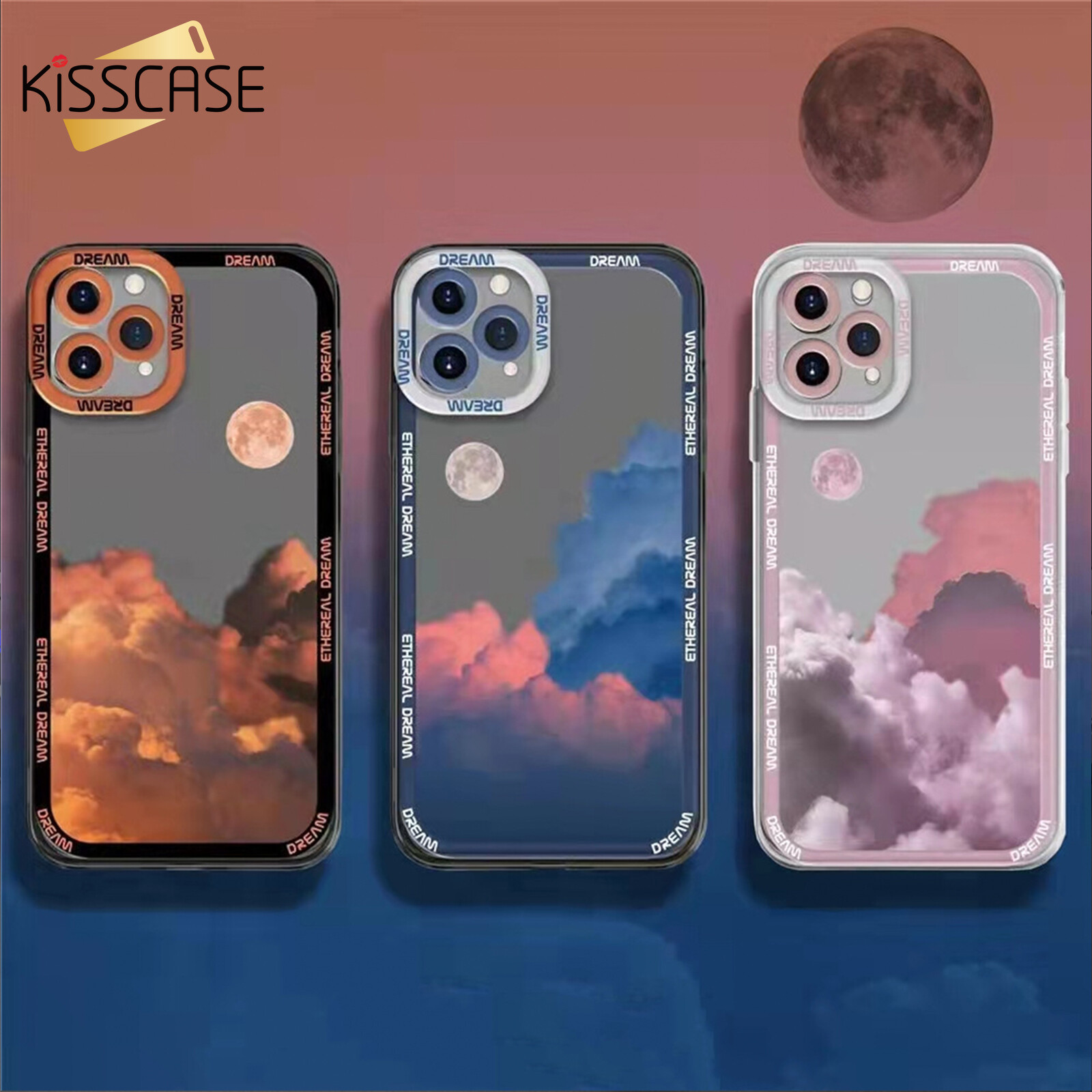 Kisscase ốp lưng cho iphone 14 pro max ốp lưng bảo vệ bao gồm tất cả ống kính đám mây đêm trăng mờ retro ốp lưng điện thoại cho iphone 14 plus 13 pro 12 11 xr xs max x ốp mềm chống sốc bảo vệ ống kính