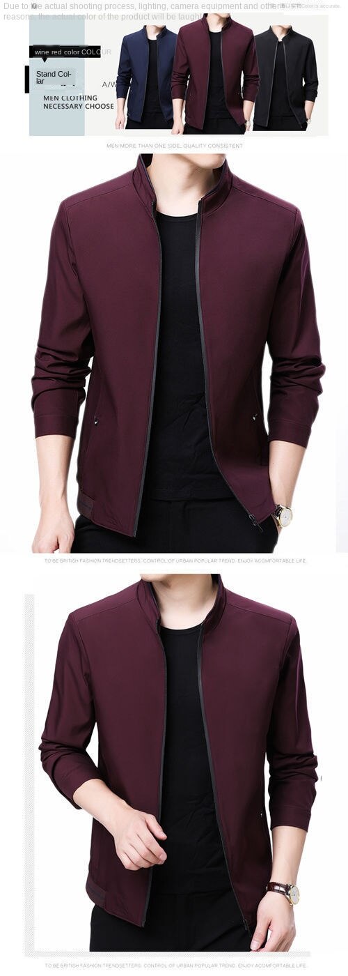 American Apple] Jacket men's lapel middle-aged and elderly spring and autumn thin jacket winter plus velvet leisure plus size dad outfit
