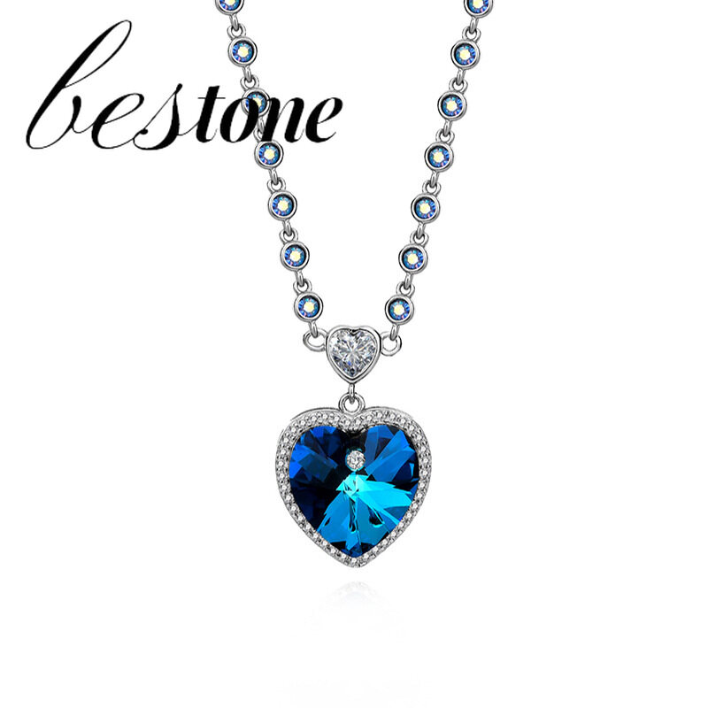 Bestone S925 Sterling Trái Tim Bạc Vòng cổ pha lê cho phụ nữ