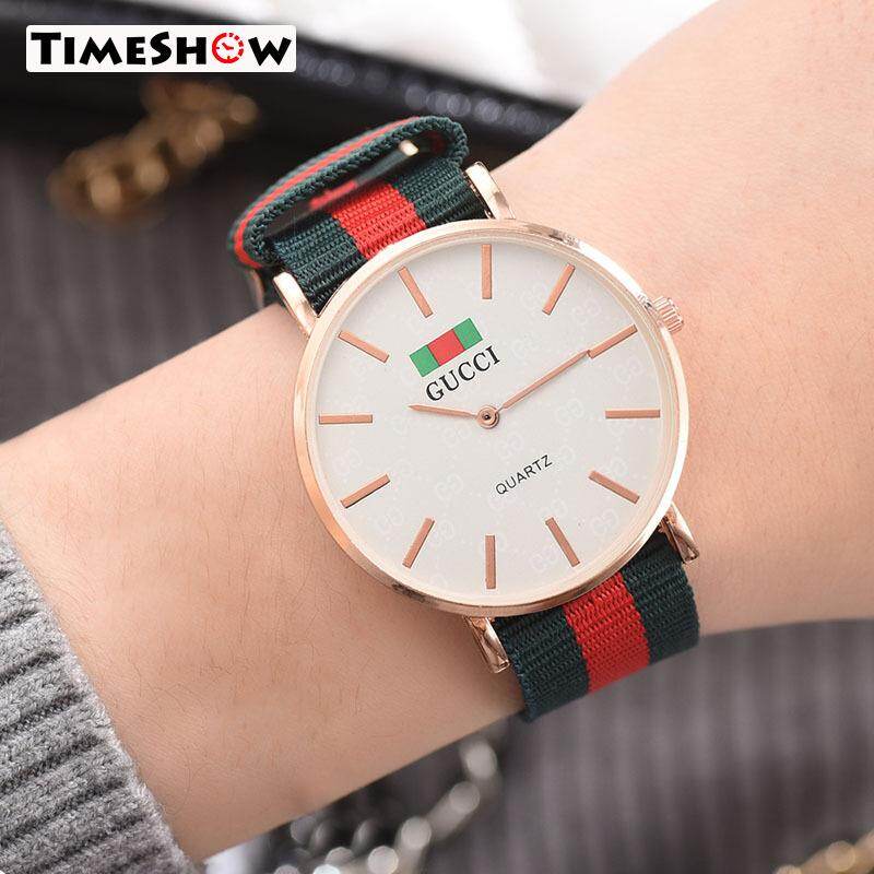 TimeShow Đồng Hồ Đeo Tay Thạch Anh Cổ Điển Dải Vải Sọc Đồng Hồ Thông Thường Vỏ Hợp Kim