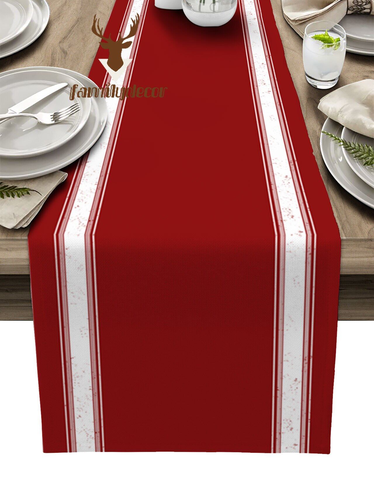 Christmas Valentine Red Stripes Farm Festival Table Runner Kitchen Table Flag Tablecloth Holiday Placemats Printed Table Cover HJS Trading ราคา 746 บาท*ส่งฟรี