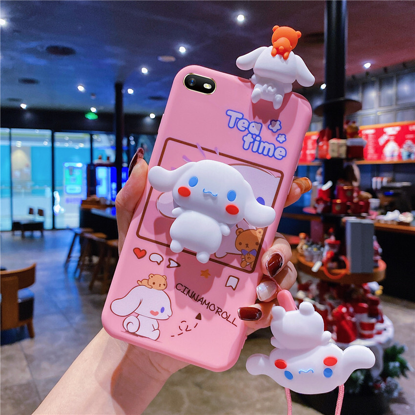 Dành Cho OPPO A1K Realme C2 OPPO A54 A53 A94 A93 A15 A15s A7 A5s A12 A11K Trường Hợp Điện Thoại Ốp Điện Thoại Hoạt Hình Cinnamoroll Dễ Thương Với Dây Buộc Khung Ốp Silicon Mềm Đáng Yêu