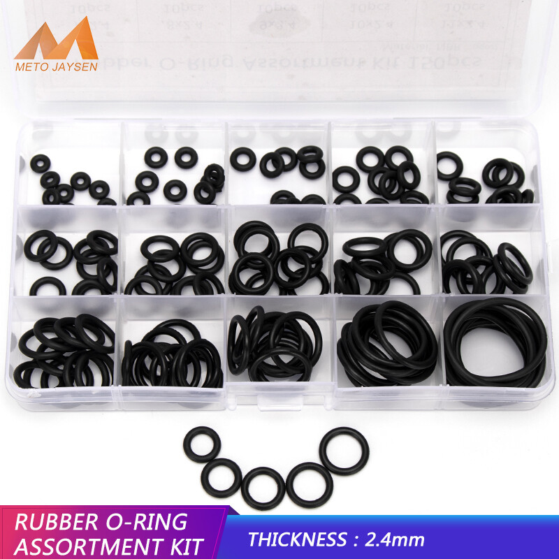 Đường kính 7mm-30mm Độ dày 2.4mm 150 chiếc 15 Kích cỡ Bộ hộp đen NBR Nitrile O Vòng miếng đệm cao su niêm phong O-ring dq007