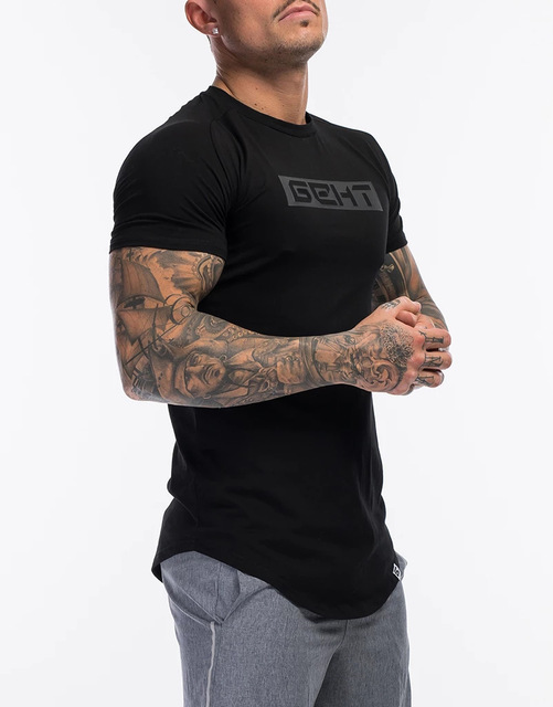 Áo Thun Thể Hình Nam Hoàn Toàn Mới GEHT Áo Thun Tập Gym Cotton Cho Nam Áo Phông Ngắn Tay Cổ Tròn Áo Thun Ôm Vừa Vặn Thường Ngày