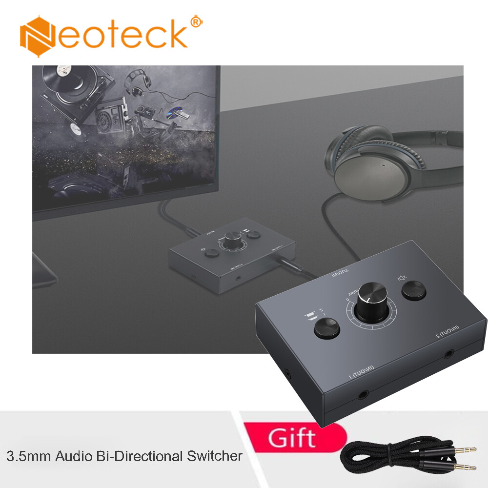 Neoteck Bộ Chia Công Tắc Hai Chiều Âm Thanh Nổi 3.5Mm Bộ Chuyển Đổi AB 2 Trong 1 Công Tắc Âm Thanh Nổi 3.5Mm Âm Thanh Switcher 1X2 Với Nút Tắt Tiếng Và Không Cần Nguồn Điện Bên Ngoài