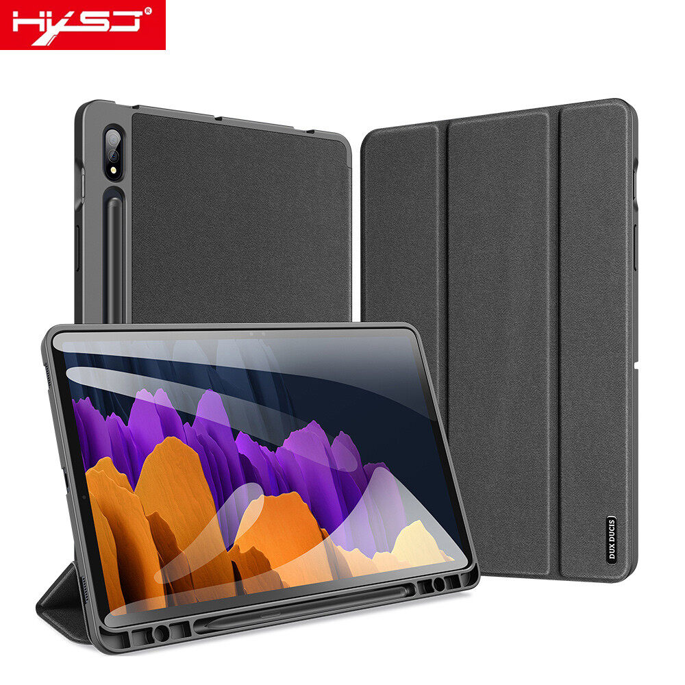 HXSJ Tablet Trường Hợp Đối Với Samsung Galaxy Tab S7 SM-T870 SM-T875 SM-T876B Trường Hợp Với Pen Khe Cắm Tự Động Ngủ & Mở Tri-Fold Đứng Da Thông Minh Trường Hợp Bìa Vải Kết Cấu