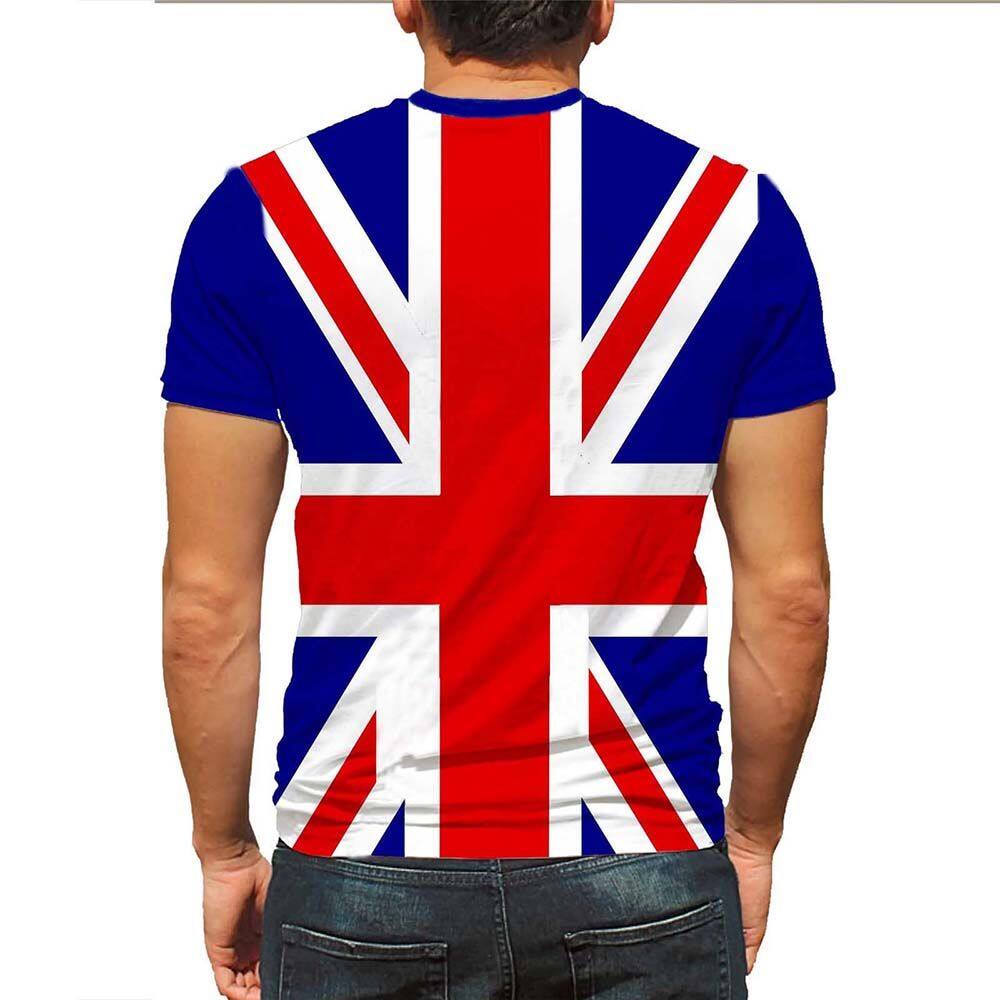 GIRL Ngắn Mùa hè Crew Neck Union Jack Đầy đủ In Màu xanh Sọc Cờ Tee Áo Sơ Mi Tops Người đàn ông T Áo Sơ Mi Ngắn Tay Áo