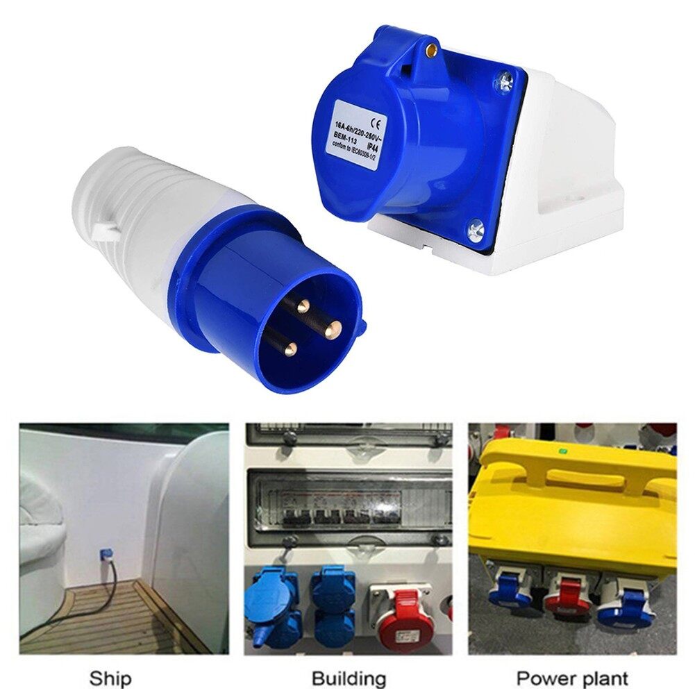 Van Ổ Cắm Chống Nước Công Nghiệp + Ổ Cắm Và Phích Cắm 3 Chấu Gắn Tường 16A