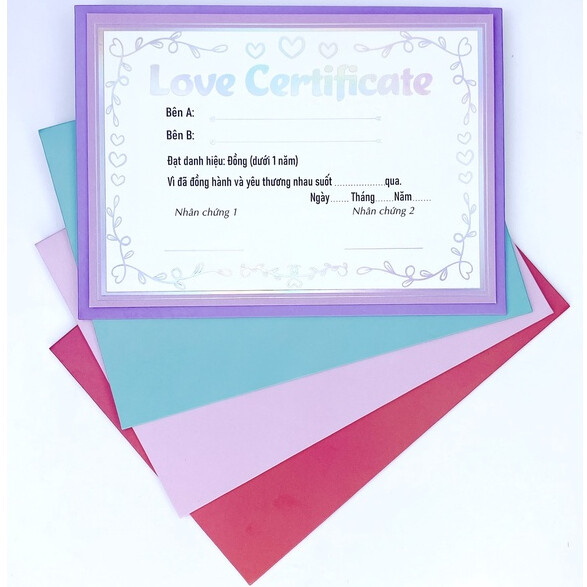 Chứng chỉ yêu tình dành cho các cặp đôi - Love Certificate