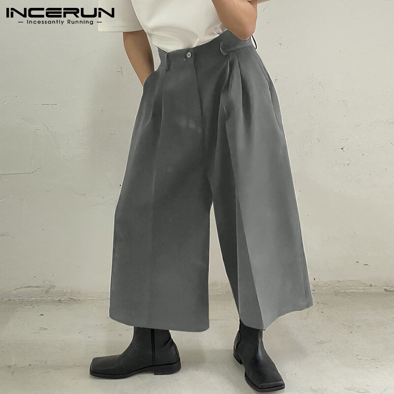 Incerun quần ống rộng suông suông rộng thường ngày cho nam quần đi biển mùa hè mát mẻ quần dài màu trơn