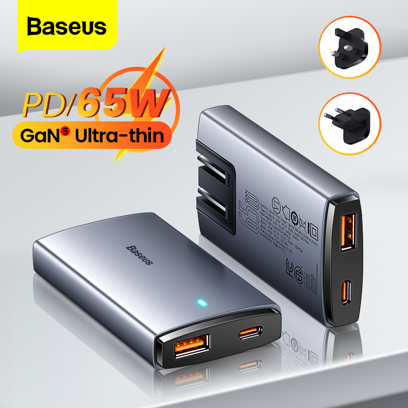 Baseus Bộ Sạc GaN5 65W Sạc Nhanh 4.0 3.0 Type C PD Sạc USB Bộ Sạc Du Lịch