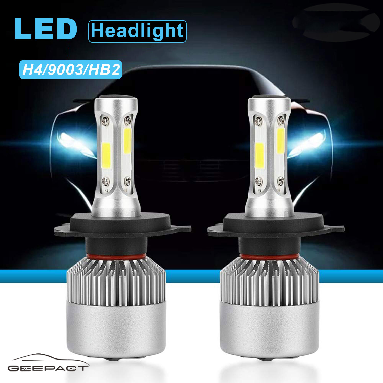 Geepact 2 chiếc đèn pha led 8000lm cho ô tô đèn trước xe ô tô, đèn pha ô tô bóng đèn chùm 360 h4/hb2/9003