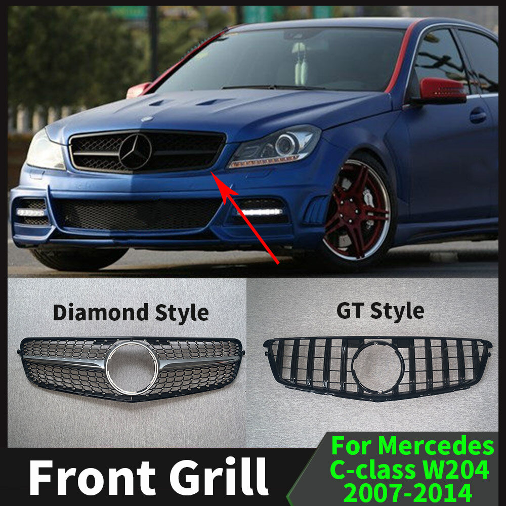 GT AMG Kim Cương Phong Cách Trước Bội Lưới Tản Nhiệt Đua Hood Grill Điều Chỉnh Phụ Kiện Lưới Đối Với Mercedes W204 Benz C Class W204 2007 2008 2009 2010 2011 2012 2013 2014 Kiểu Dáng Facelift Nâng Cấp