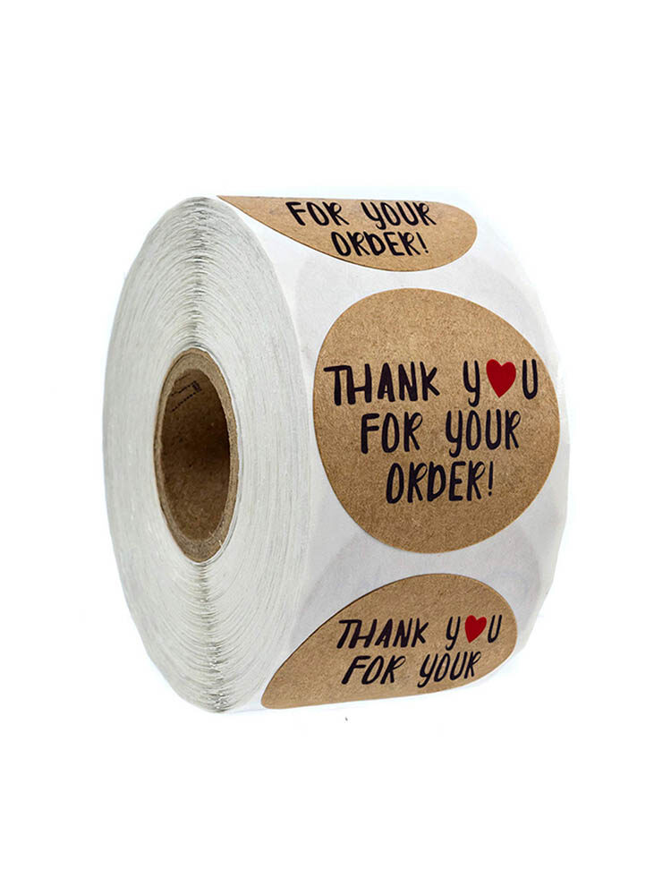 Baixu 500 Cái/cuộn Văn Phòng Phẩm Sticker Đa Mục Đích DIY Hand Account Seal Labes Quà Tặng Bao Bì Màu Tự Nhiên Cảm Ơn Bạn Dán Giấy Kraft Hình Tròn