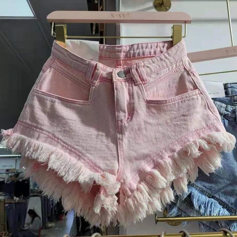Fed quần short denim mùa hè quần ống rộng mỏng cạp cao cạp cao cho nữ quần đùi quần nữ bán chạy