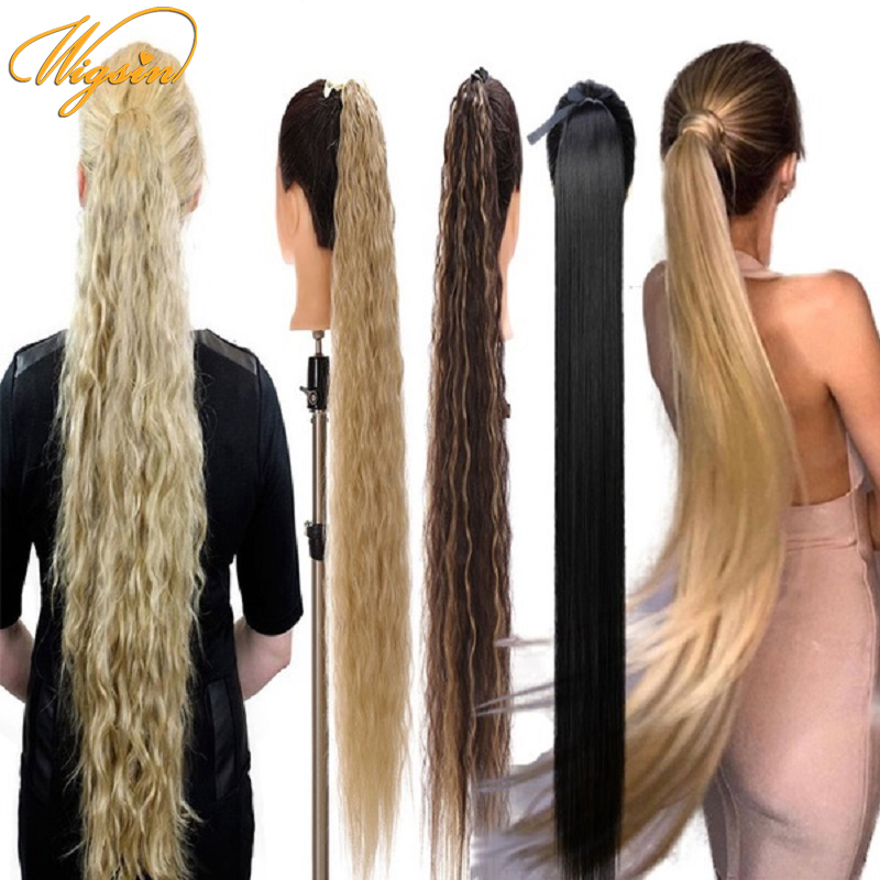 Tóc đuôi ngựa tổng hợp xoăn thẳng dài 85cm tóc đuôi ngựa vàng đen tóc nối đuôi ngựa chịu nhiệt