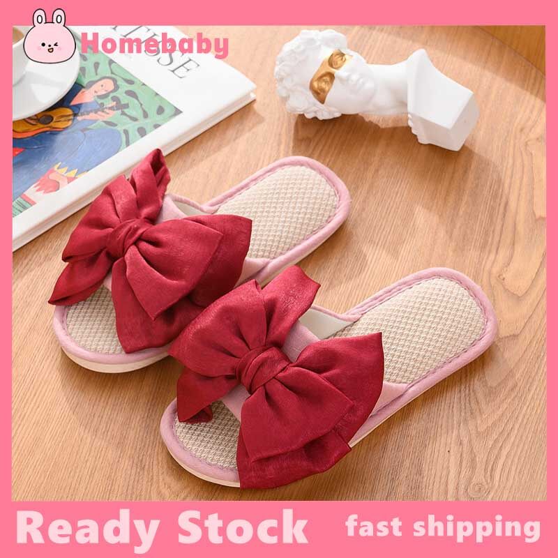 Dép Đi Trong Nhà Homebaby Cho Nơ Phụ Nữ, Vải Lanh, Trang Trí Dép Tông, Mùa Hè