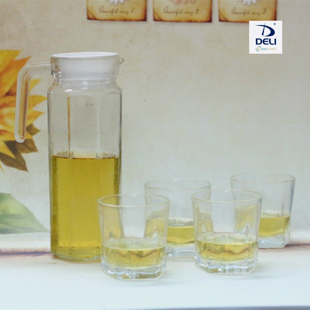 Bộ bình ly thủy tinh 7 món gồm 1 bình rót cạnh và 6 ly cạnh