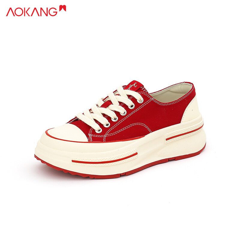 AOKANG Thick-soled canvas shoes new all-match trendy heightened white shoes women's sports board casual shoes