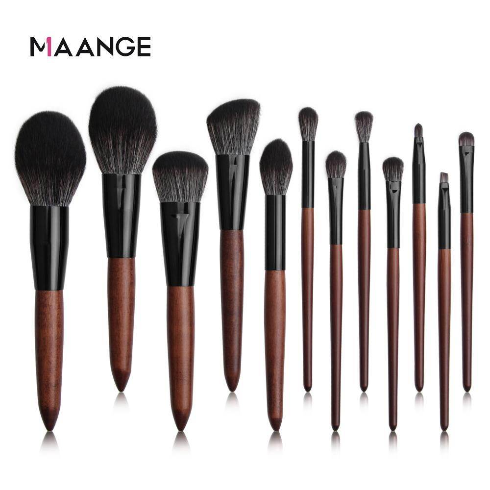 MAANGE Bộ 12 cọ trang điểm lông nylon và tay cầm bằng gỗ đàn hương cao cấp