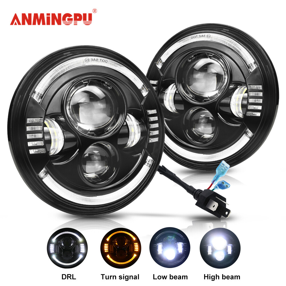 ANMINGPU 1 Chiếc Đèn Pha LED 7Inch 12V 24V 4X4 Dành Cho Xe Jeep Wrangler JK Mắt Ngoài Đường Cho Đèn Pha Hình Tròn Đô Thị Lada Niva