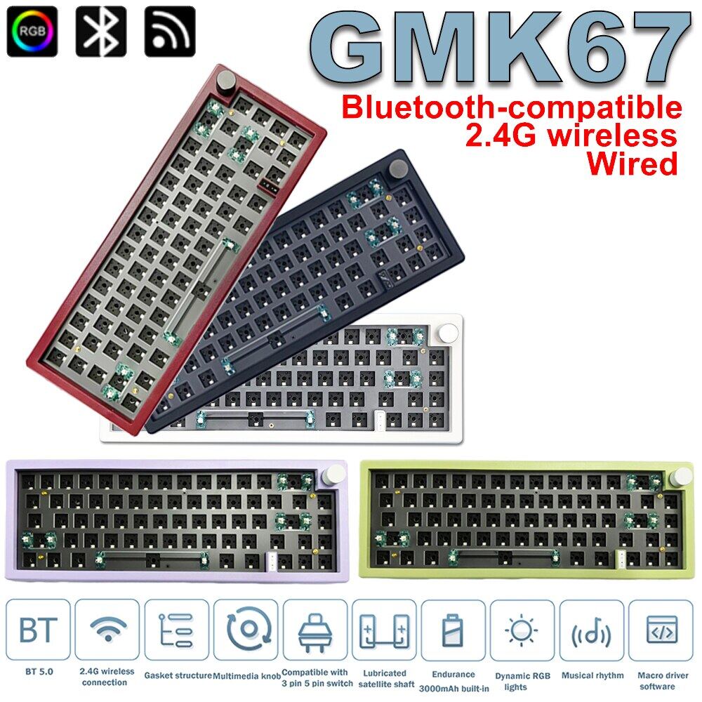 Gmk67 tùy chỉnh Bàn Phím Cơ Kit hot swappable Bluetooth 2.4 Gam RGB không dây Backlit Bộ đệm bàn phím 3 chế độ không có công tắc