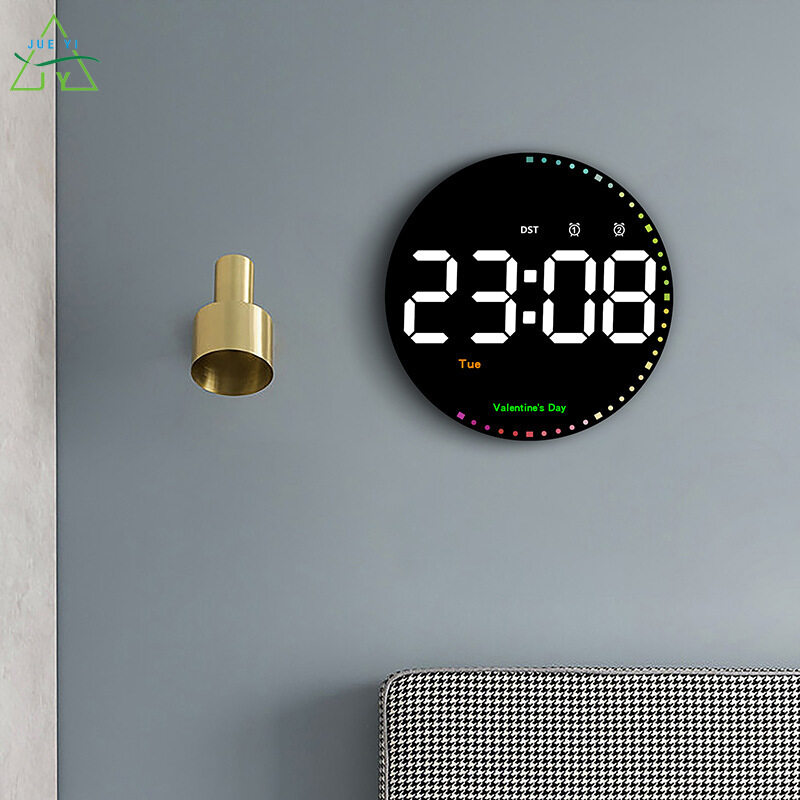 KS Đồng hồ điện tử kỹ thuật số lịch vạn niên Đồng hồ treo tường đơn giản cho phòng khách trang trí đồng hồ led treo tường đồng hồ thông minh đầy màu sắc