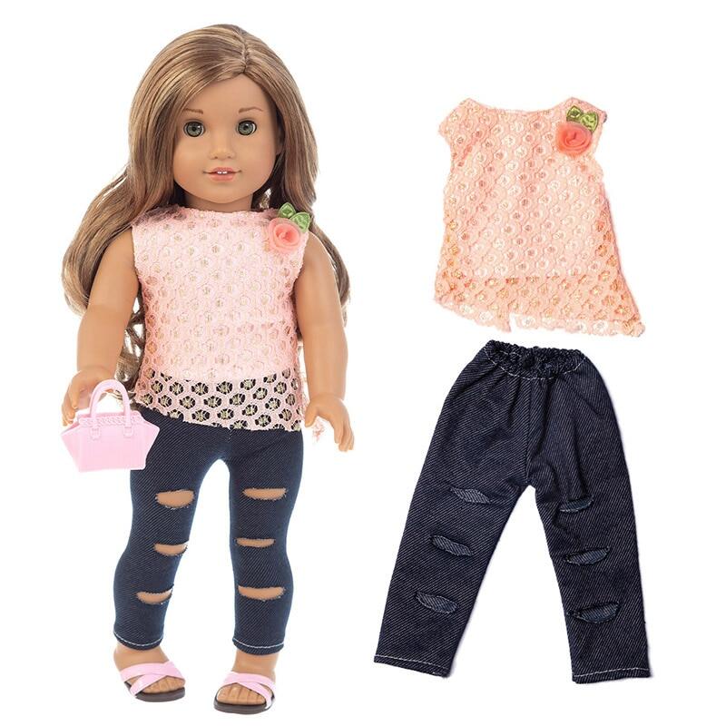New pants with holes suits Fit For American Girl Doll 18 Inch Doll Clothes