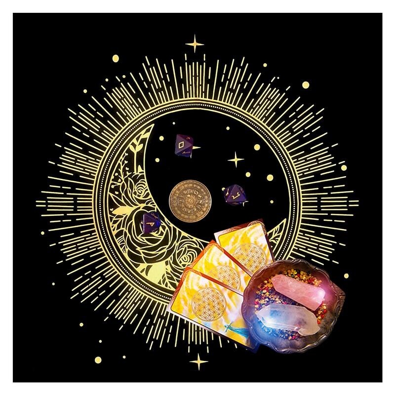 (XIANGRUN)khăn Trải Bàn Tarots Khăn Trải Bàn Hình Ngũ Giác Mặt Trăng Mặt Trời Vải Nhung Cho Bài Tarot Bói Toán Chiêm Tinh Trò Chơi Bàn 49X49Cm