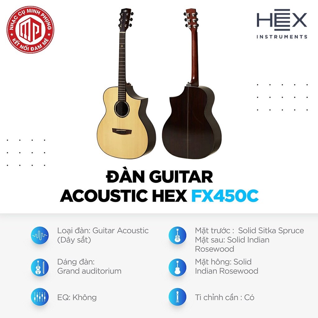 Trọn Bộ Đàn Guitar Acoustic Hex FX450C - Hàng chính hãng (Đàn, Bao đàn, Tuner, Dây đàn)