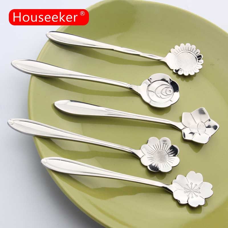 Houseeker 5 cái muỗng cà phê kiểu dáng bông hoa độc đáo - INTL