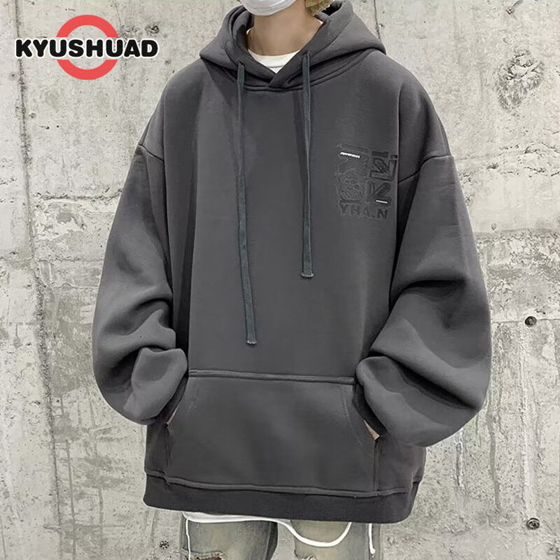 KYUSHUAD Áo Hoodie nam mới cỡ lớn dáng rộng họa tiết đẹp trai cho thanh thiếu niên áo khoác hoodi